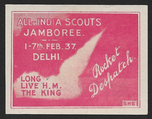 India 1937 All India Scouts Jamboree red rocket label signed on the back