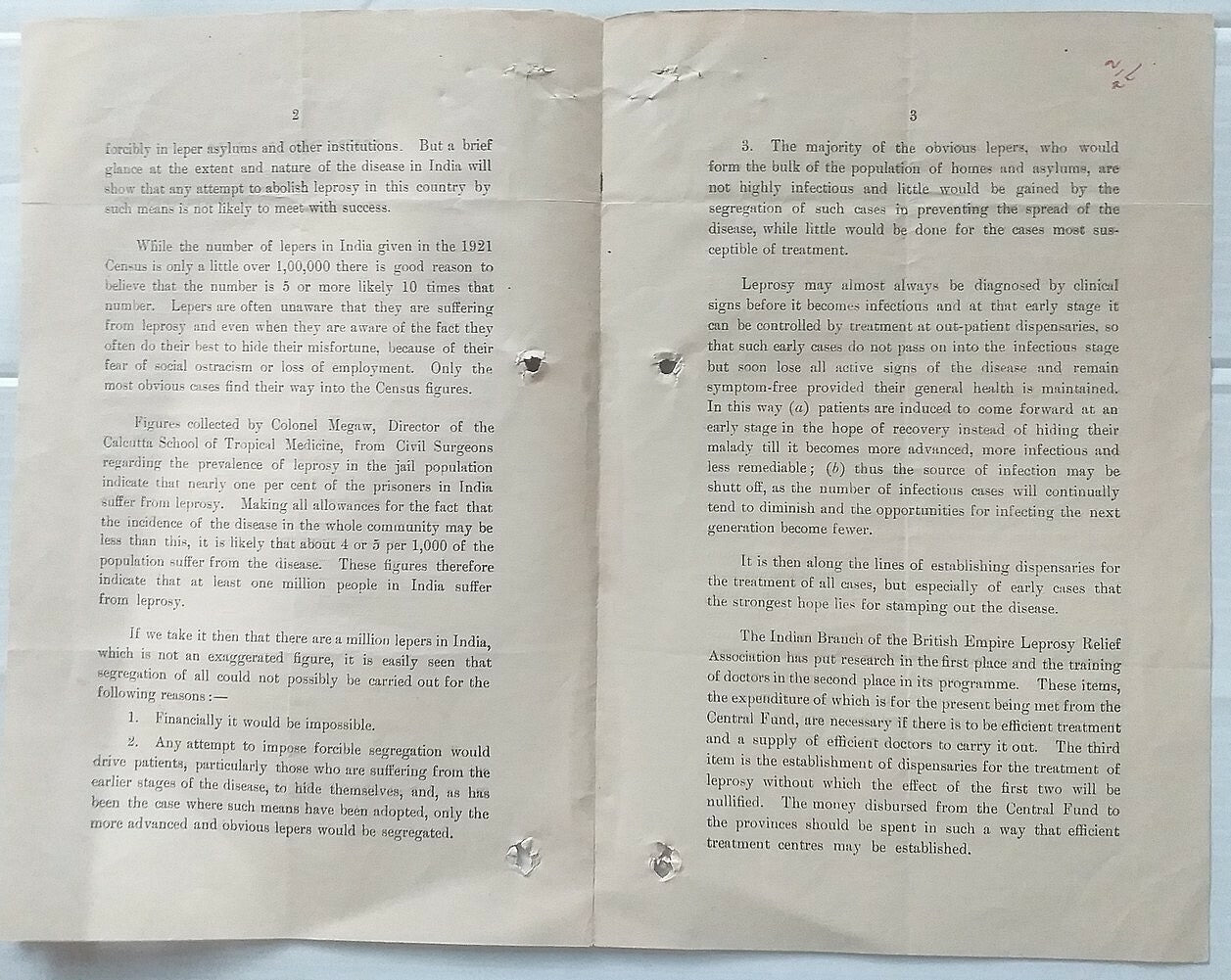 India BRITISH EMPIRE LEPROSY RELIEF ASSOC 1940s Memorandum 4pgs