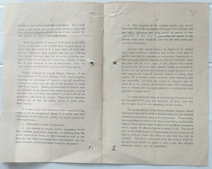 India BRITISH EMPIRE LEPROSY RELIEF ASSOC 1940s Memorandum 4pgs