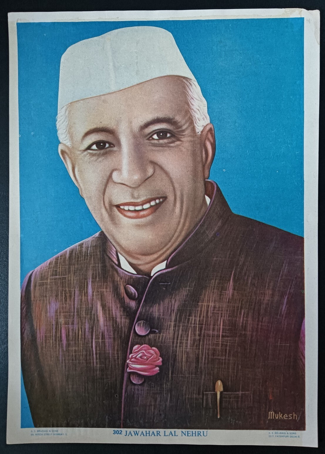India vintage poster JAWAHARLAL NEHRU 14x9 inches