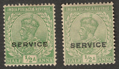 AOP India KGV 1911 1/2a light green & bright green MH. SG 155/157