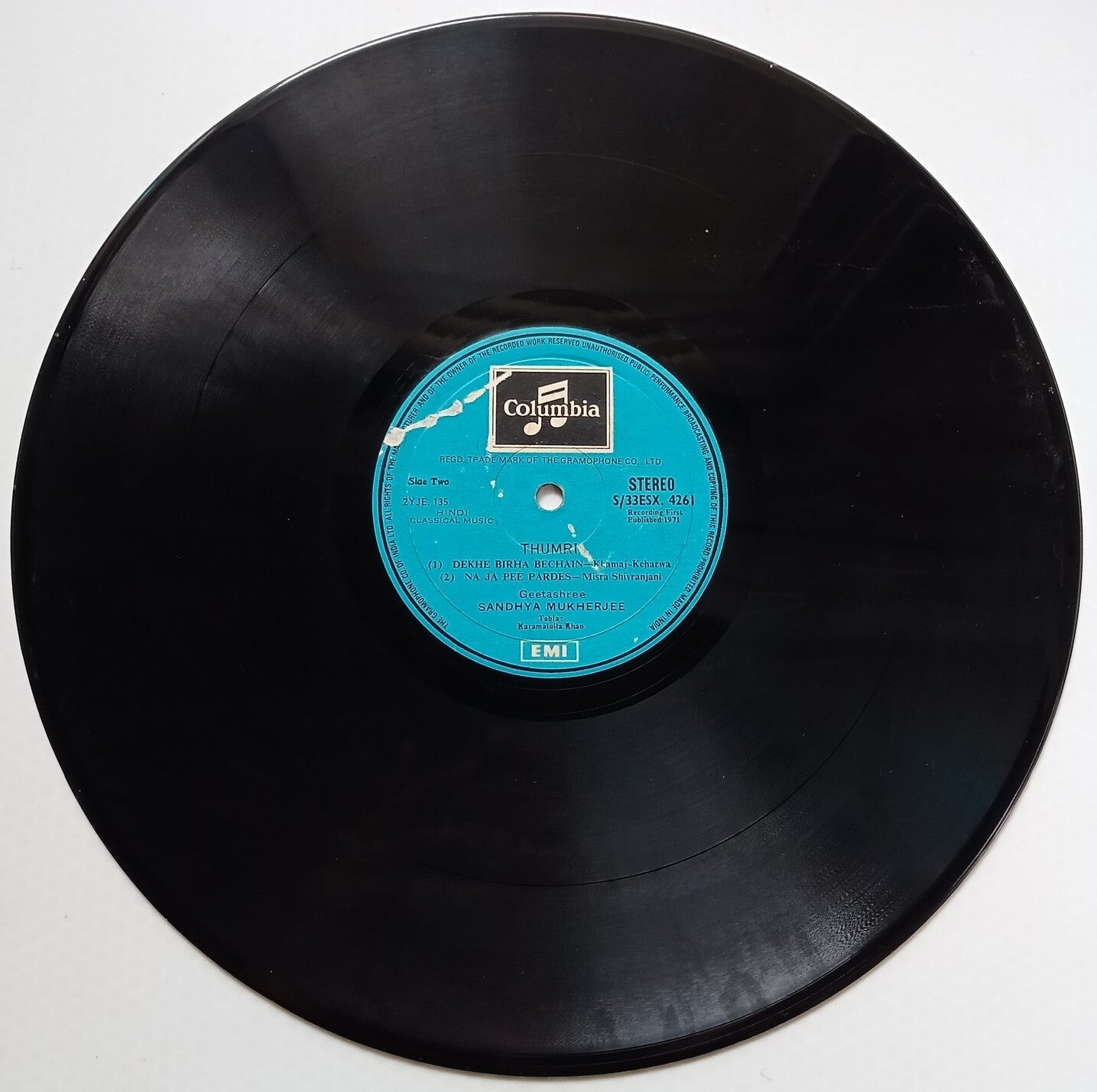 India Columbia 33rpm record - Classical Thumri by Sandhya Mukherjee