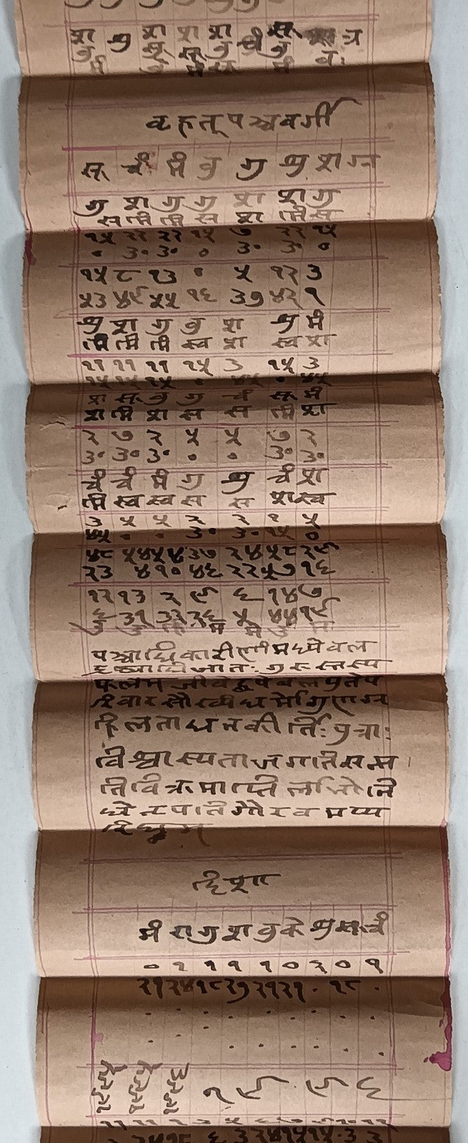 India vintage hand drawn handwritten Hindu horoscope scroll 6 x 114 inches