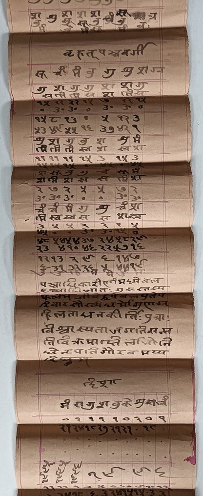 India vintage hand drawn handwritten Hindu horoscope scroll 6 x 114 inches