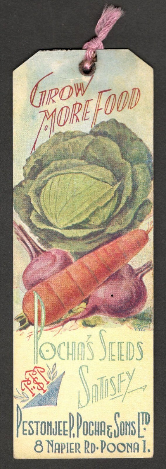 (AOP) India vintage GROW MORE FOOD / POCHA'S SEEDS pictorial bookmark
