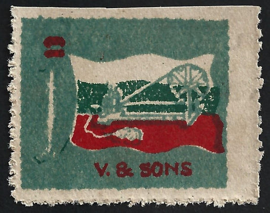 India vintage advertisement label CHARKHA flag with different color stripes