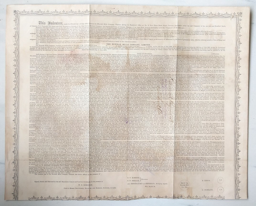 India 1876 The Howrah Mills Company Limited share certificate