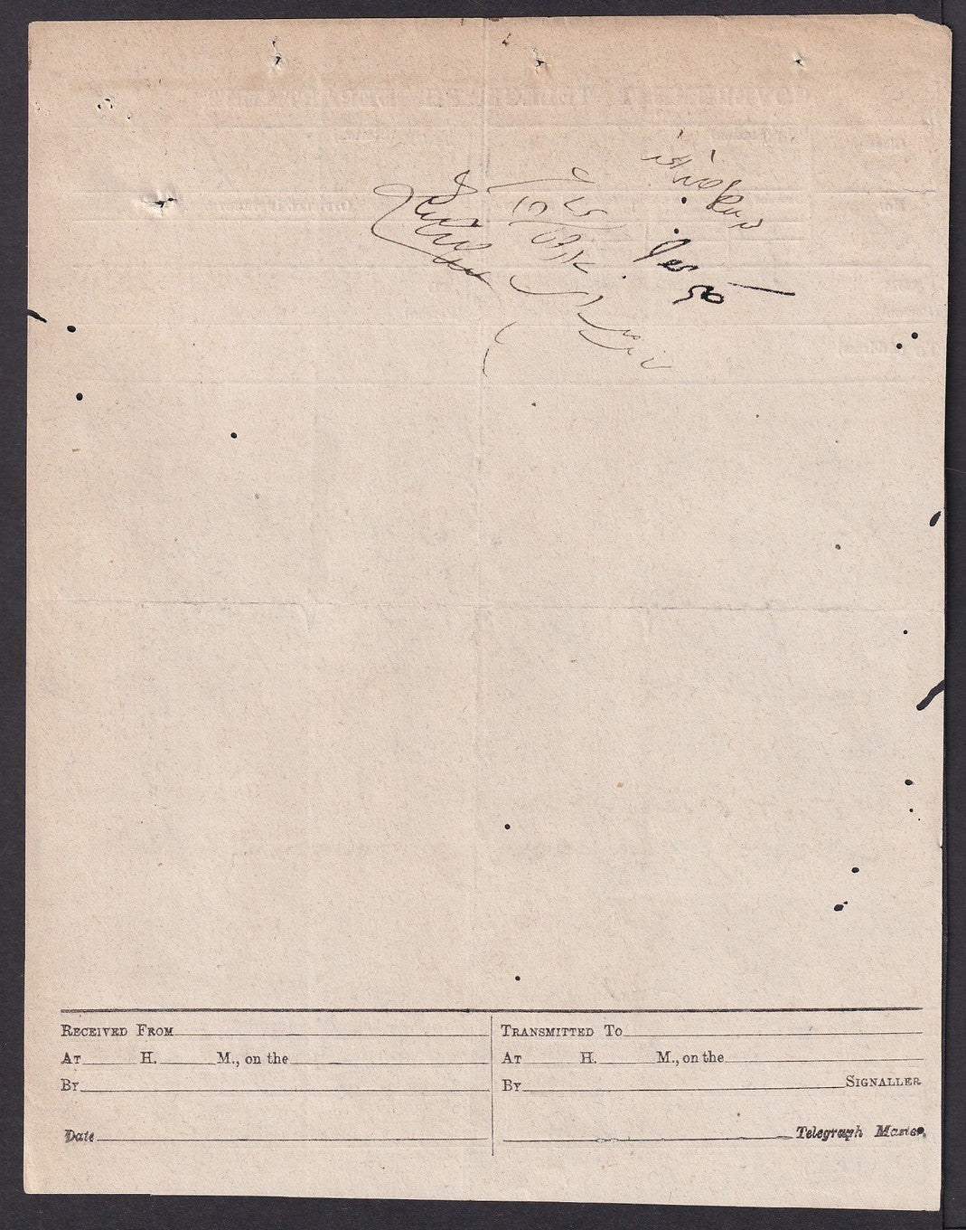 India 1870s GOVERNMENT TELEGRAPH DEPARTMENT telegram to Maharaja Patiala