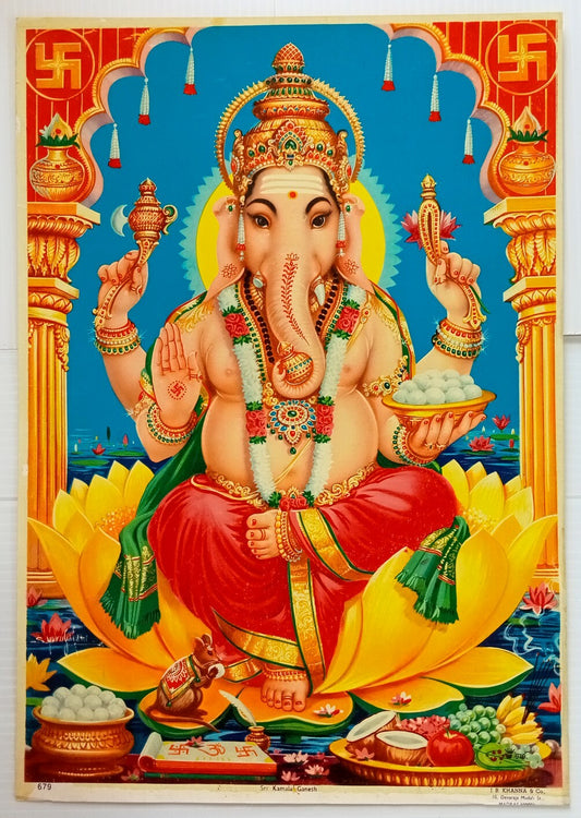 AOP India SRI KAMALA GANESH Hindu God Poster J.B.KHANNA & Co. 49cm x 34cm R