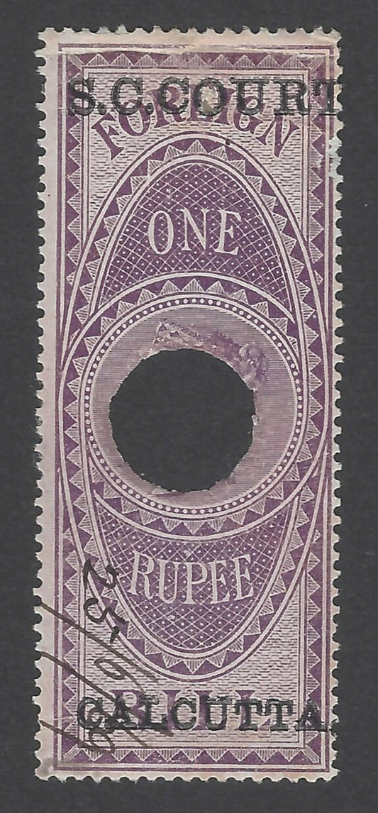 AOP India S.C. COURT CALCUTTA overprint on 1861 Foreign Bill 1R used. Bft 8