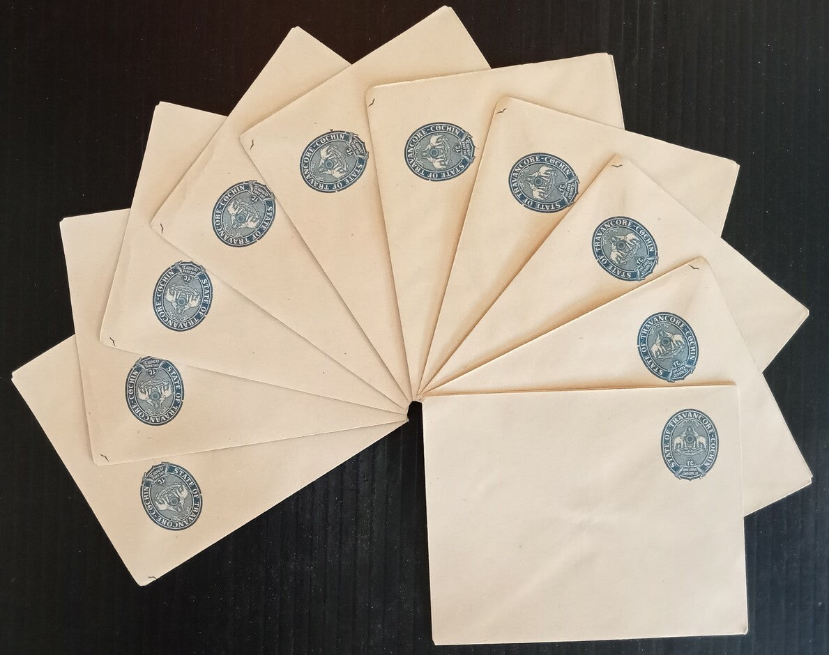 AOPIMT India Travancore State 1a blue envelopes x 100 unused WHOLESALE