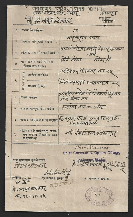 AOP India Jhalawar State 1925 OPIUM PASS