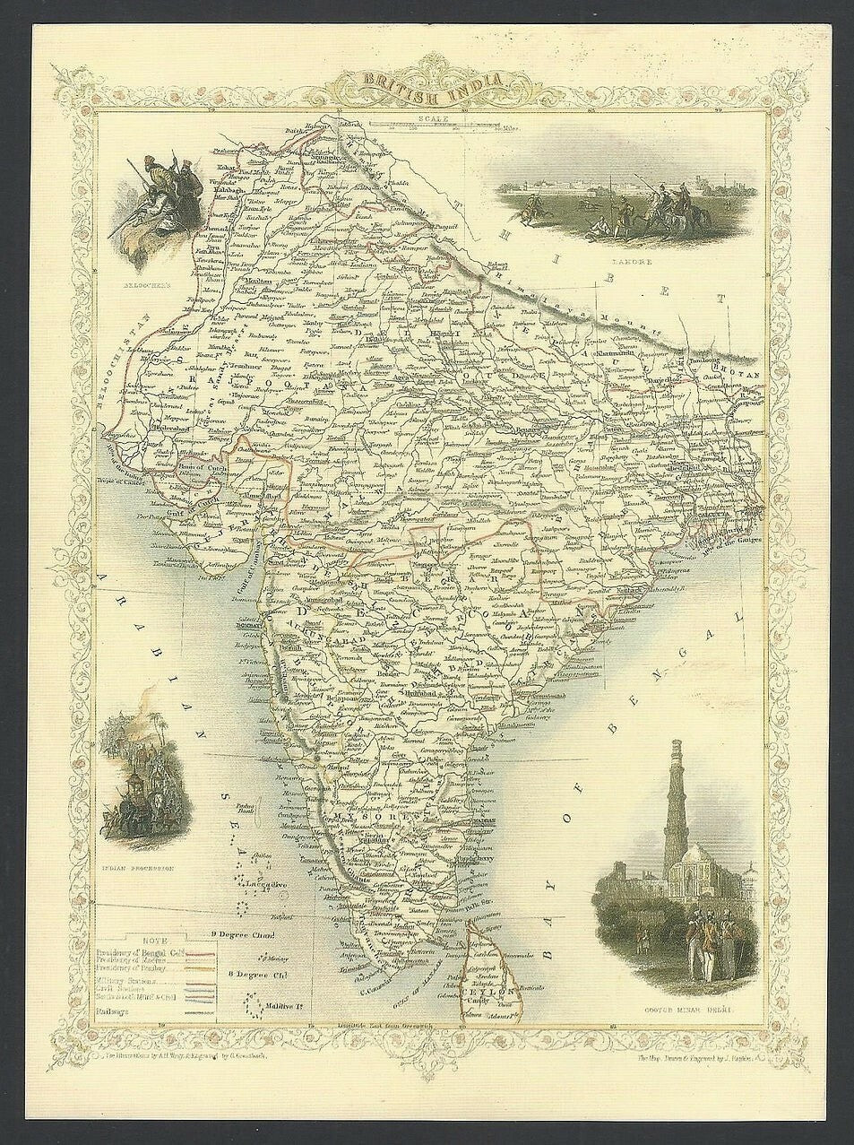 Vintage invitation card with a reproduced map of Ancient India