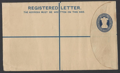 India 1948 4 1/2a + 2a Ashoka registered envelope unused