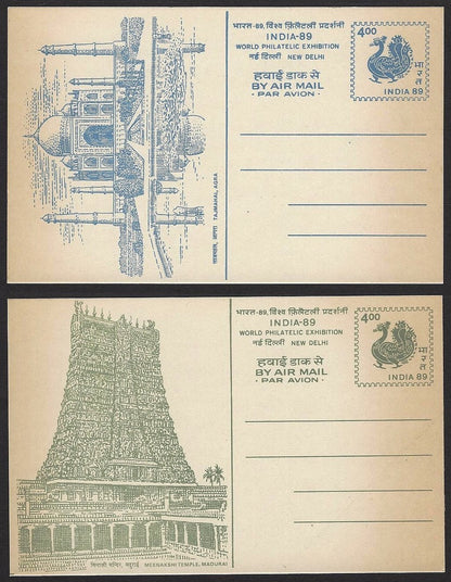 India 1989 Archeological Wonders set of 6 pictoral Air Mail postal cards