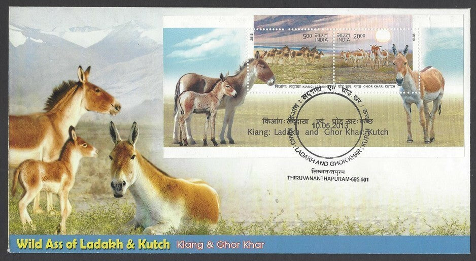 India 2013 Animals : Ladakh & Kutch Wild Ass miniature sheet MS FDC