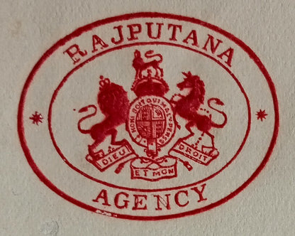AOP India 1930 crested Coat of Arms letter RAJPUTANA AGENCY