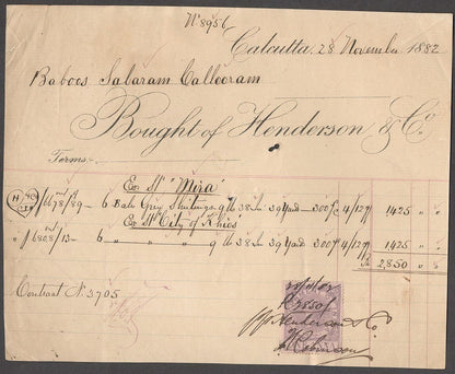 India 1882-84 Demand Notes with Queen Victoria 1a lilac revenue stamps (5)