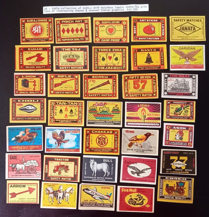 Collection of vintage matchbox labels India unusual graphics 900+ different
