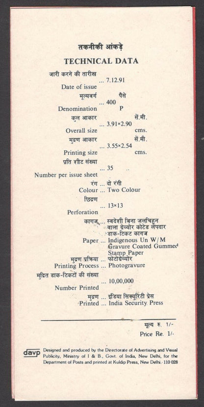 India 1991 SAARC Year of Shelter x 2 on information brochure 