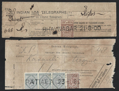 India collection of town postmarks on QV-KEdVII telegraph receipts (14)