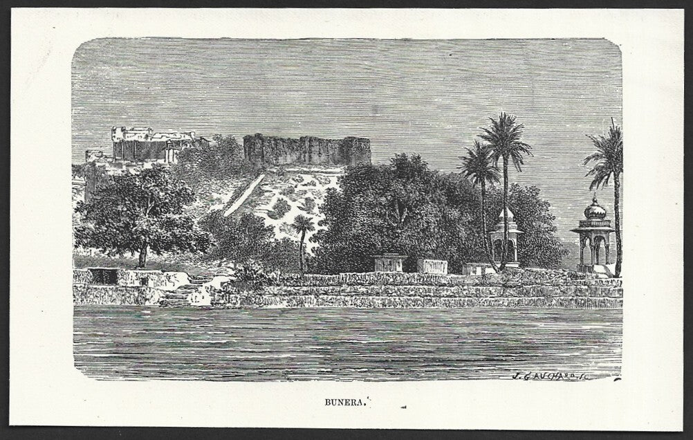 India BUNERA engraved print ex libris Rousslet 1876 6"x4"