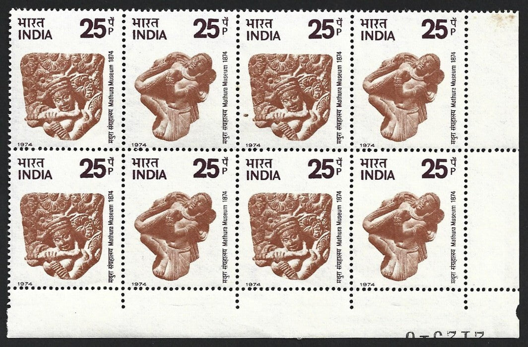 (AOP) India 1974 Mathura Museum block of 4 pairs MNH