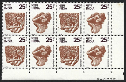 (AOP) India 1974 Mathura Museum block of 4 pairs MNH