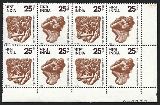 (AOP) India 1974 Mathura Museum block of 4 pairs MNH