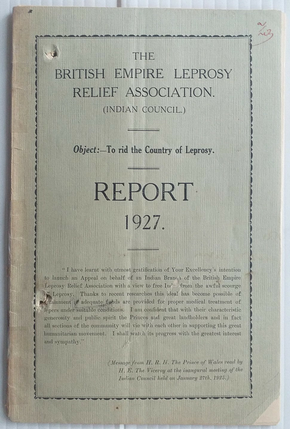 India BRITISH EMPIRE LEPROSY RELIEF ASSOC 1927 report 52pgs