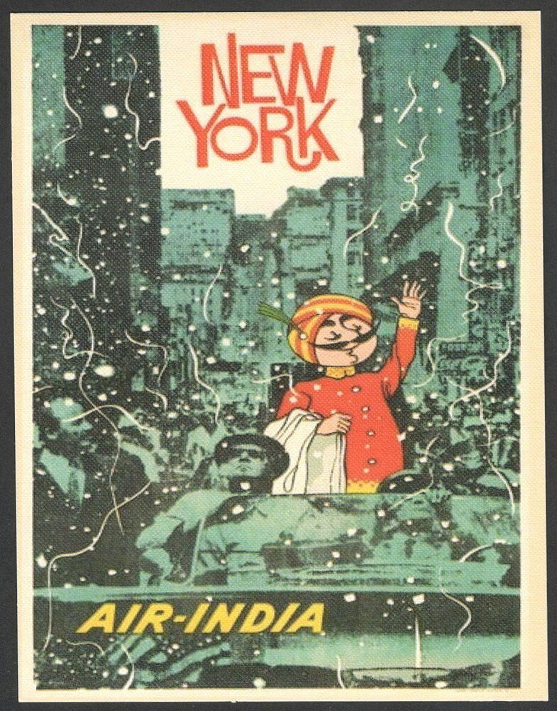 AIR INDIA NEW YORK reprinted postcard