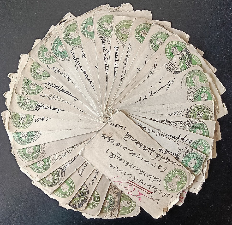 India KGV 1/2a green envelopes x 100 selected for condition WHOLESALE
