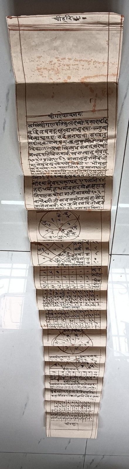 India vintage hand drawn handwritten Hindu horoscope scroll 6 x 45 inches