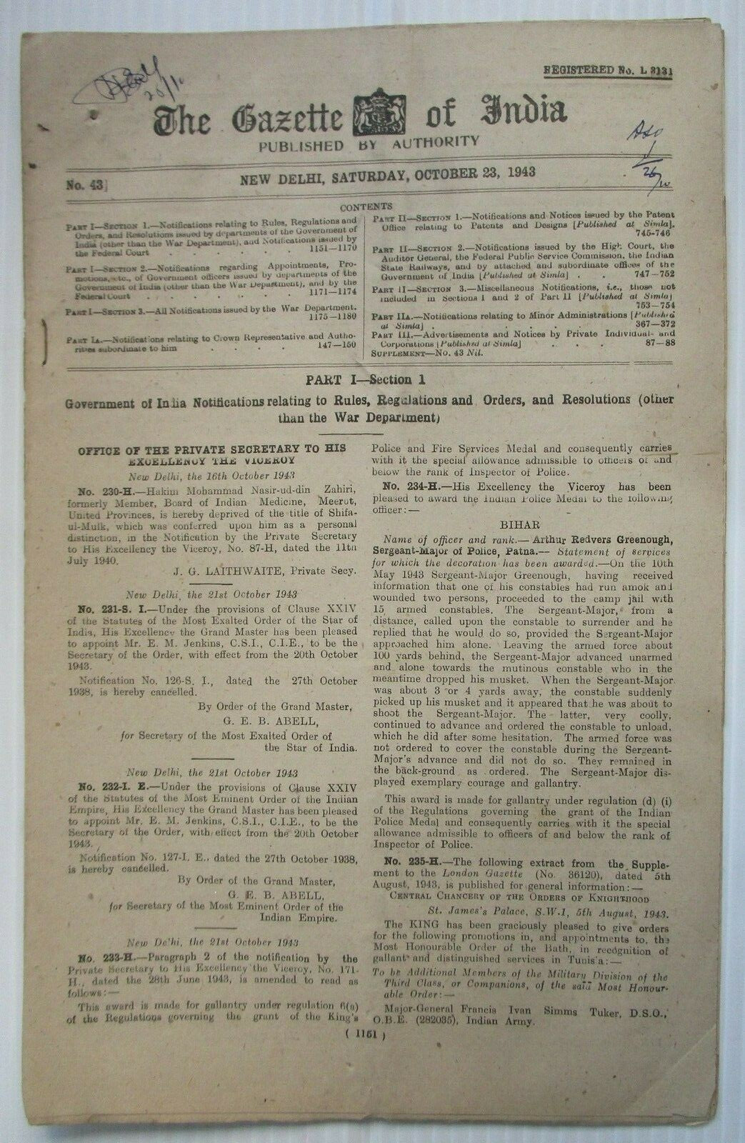 The Gazette of India 1943 issues (10)