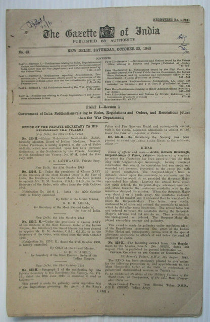 The Gazette of India 1943 issues (10)