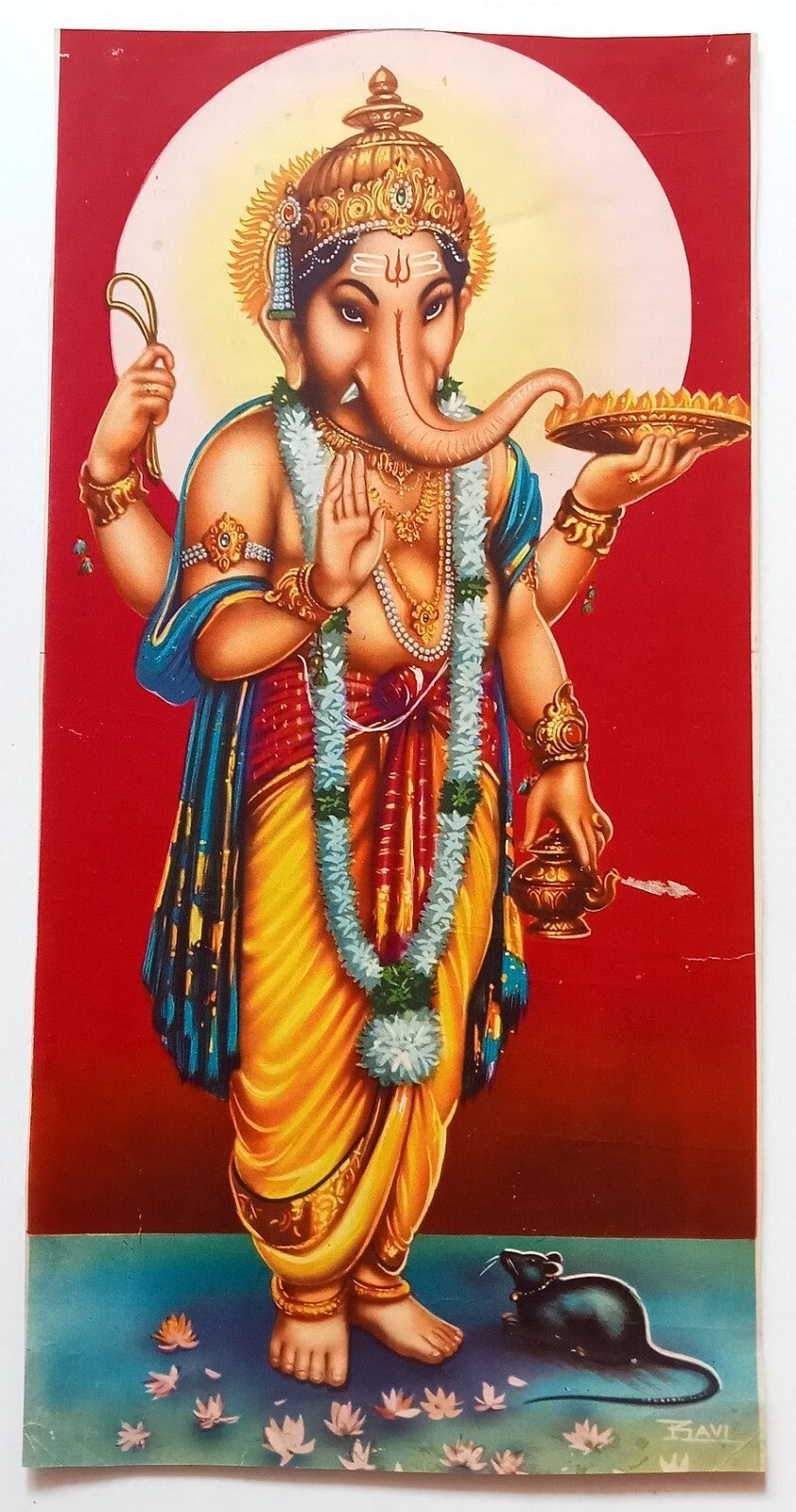 India vintage large poster GANESHA 10"x19" inches R