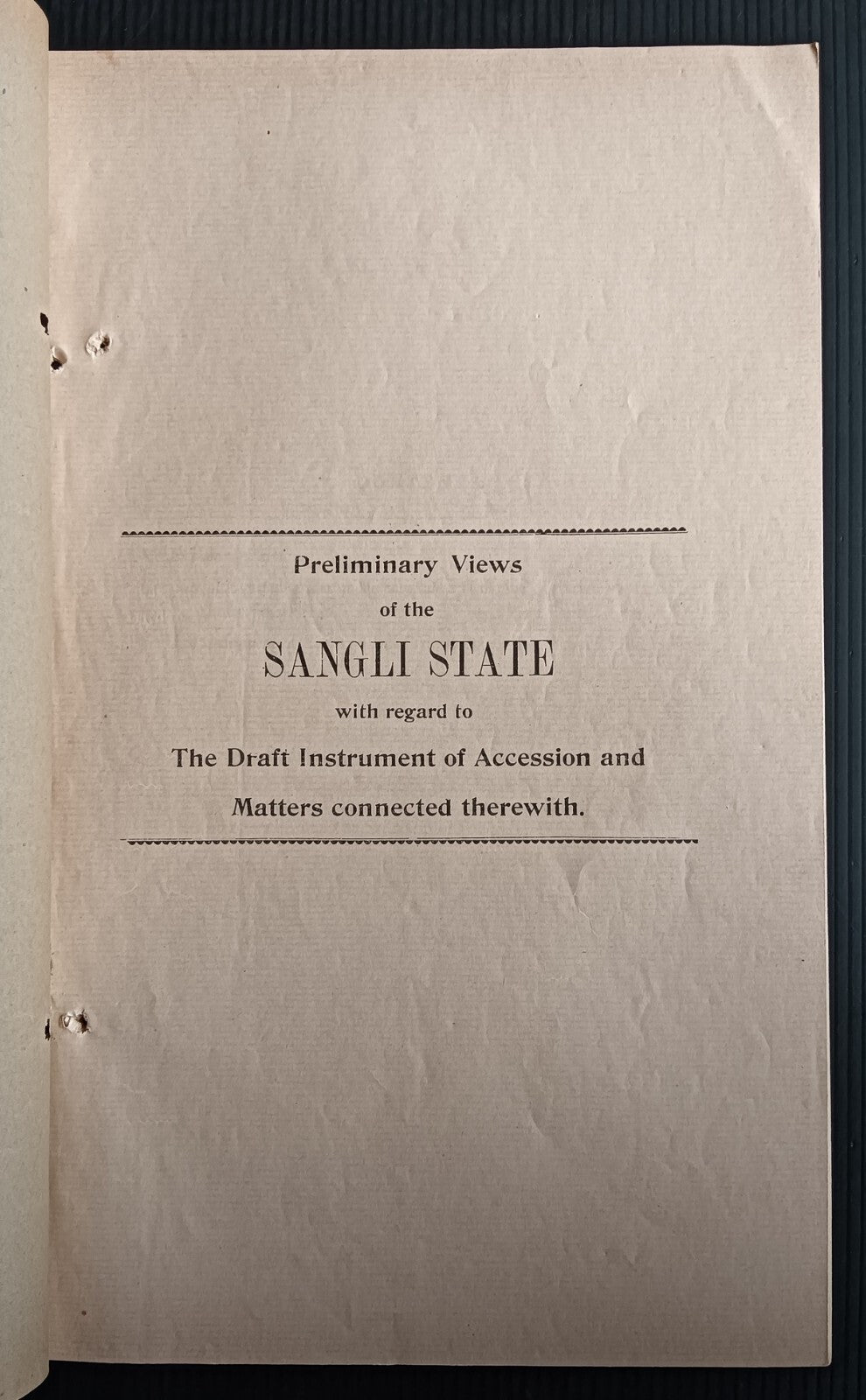 India 1937 ACCESSION Negotiations Views of SANGLI STATE 21pgs printed