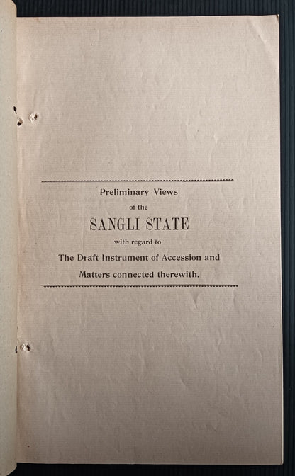 India 1937 ACCESSION Negotiations Views of SANGLI STATE 21pgs printed