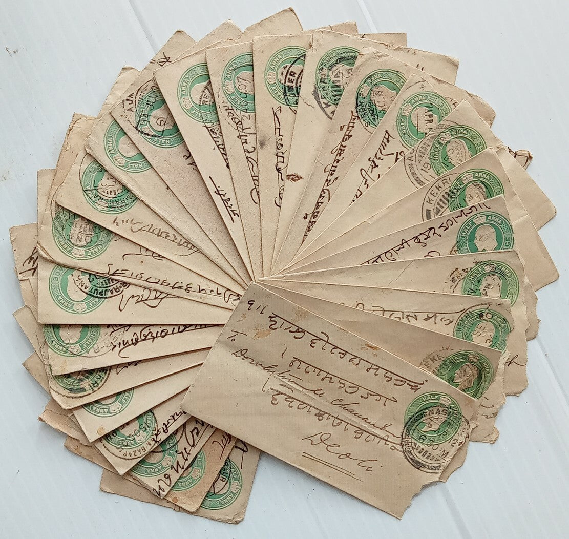 India KEdVII 1/2a green envelopes x 100 selected for condition WHOLESALE