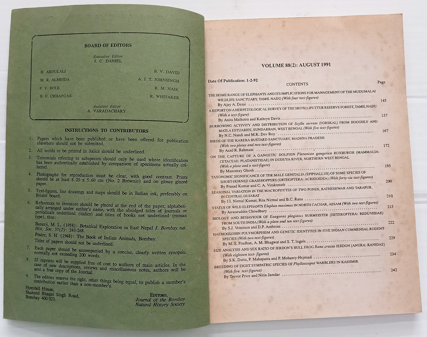 AOP India JOURNAL OF THE BOMBAY NATURAL HISTORY SOCIETY August 1991