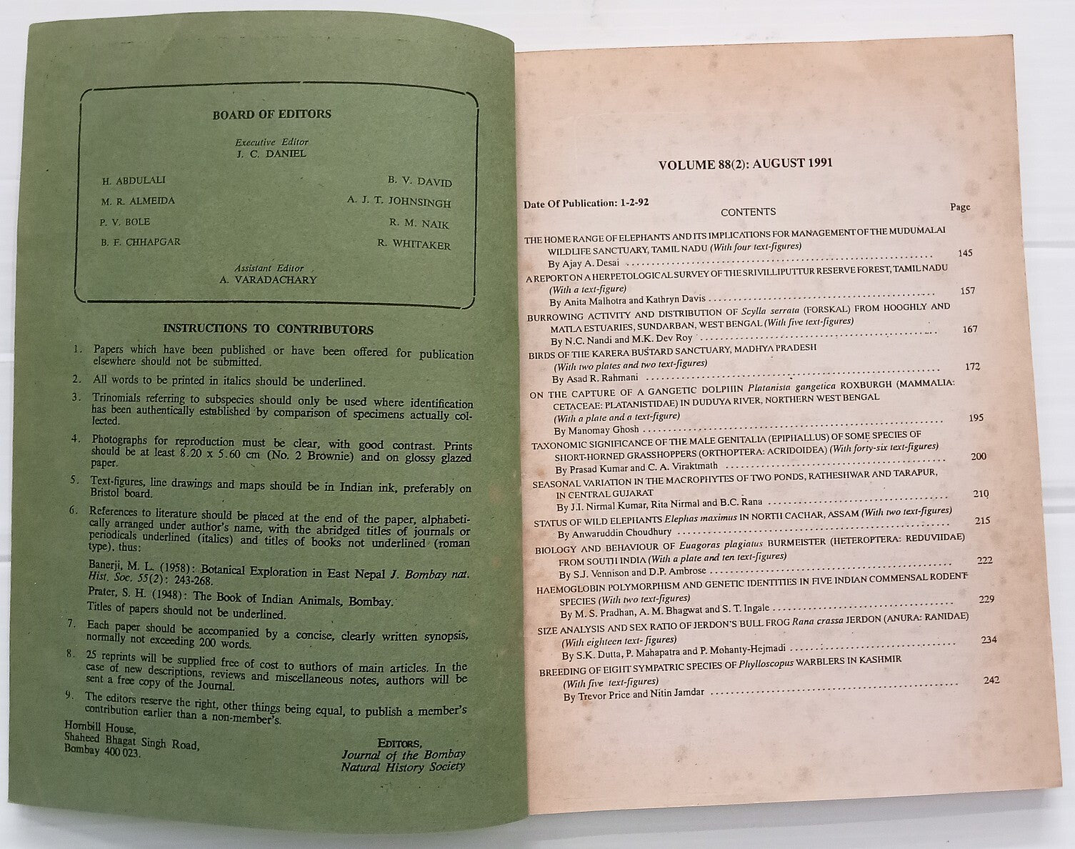 AOP India JOURNAL OF THE BOMBAY NATURAL HISTORY SOCIETY August 1991