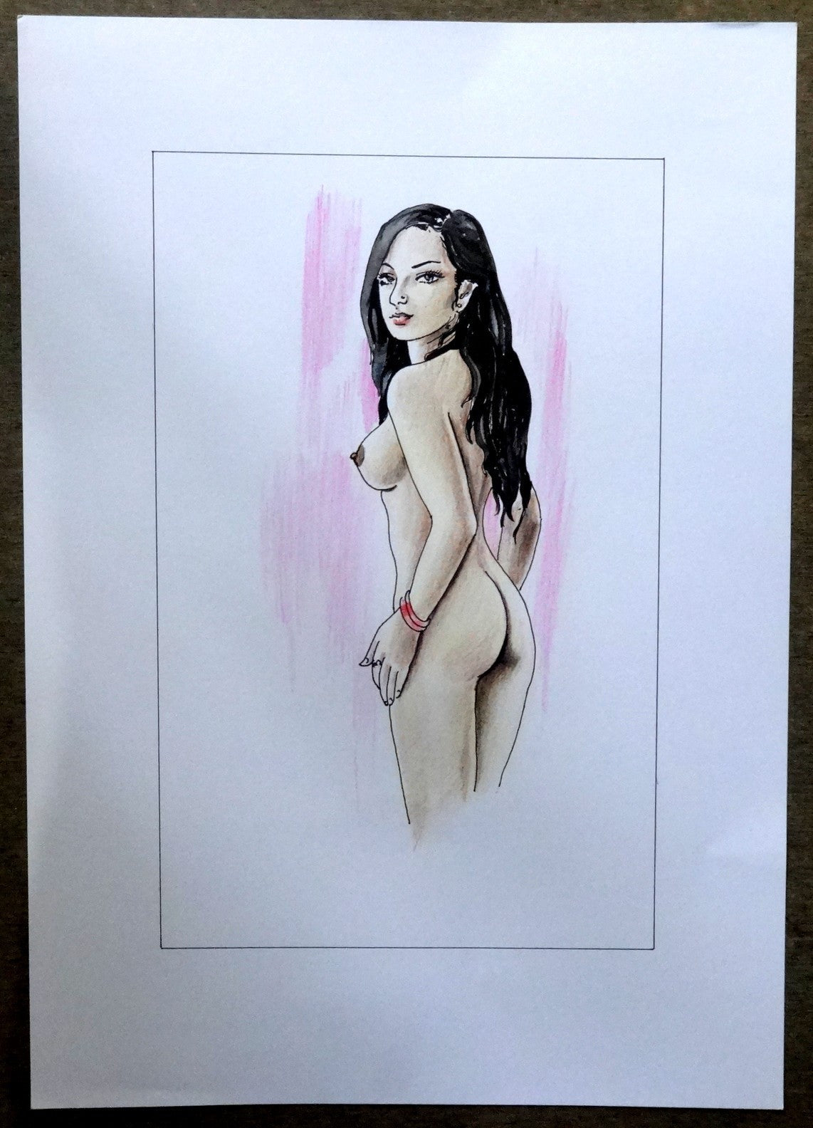 Nude Indian Beauty watercolours, crayons & ink on card 11.5” x 17.5”