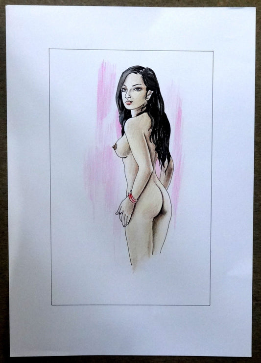 Nude Indian Beauty watercolours, crayons & ink on card 11.5” x 17.5”
