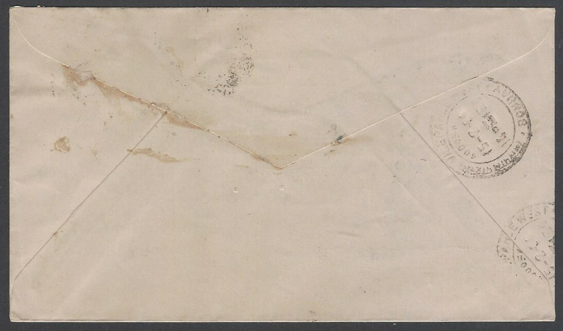 India cover to New Zealand wi FOREIGN POSTAGE REVEISED 8 line instructional mark