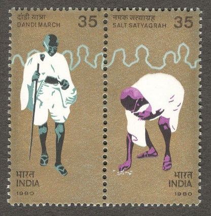India #831 1980 Dandi March setenant pair MNH