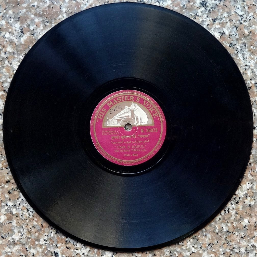 India HMV 78rpm record. Movie Basant 1942 sung by Uma & Babul