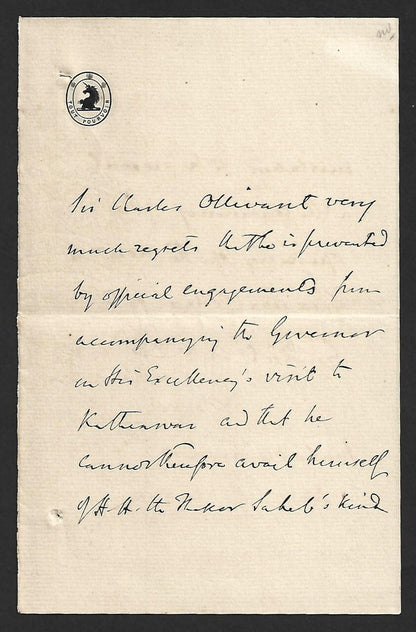 AOP India 1898 crested letter - Sir Olivant