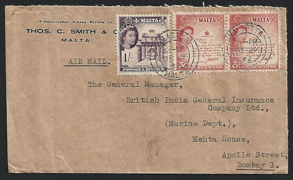 Malta 1962 cover to India