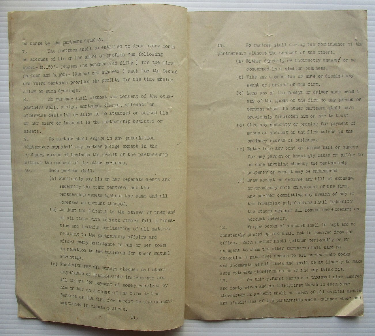 India 1946 Agreement of Partnership document with Special Adhesive KGV 30R
