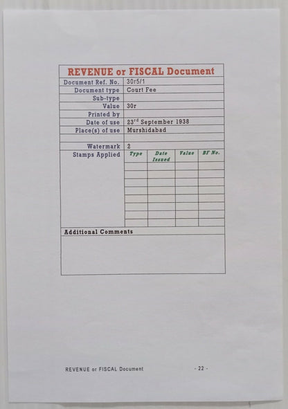 AOP India KGV 30R stamp paper